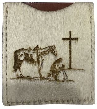 Stick On Praying Cowboy Hair on Cowhide Cell Phone Card Wallet